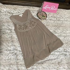 Espresso Brown Embroidered Sleeveless Blouse S